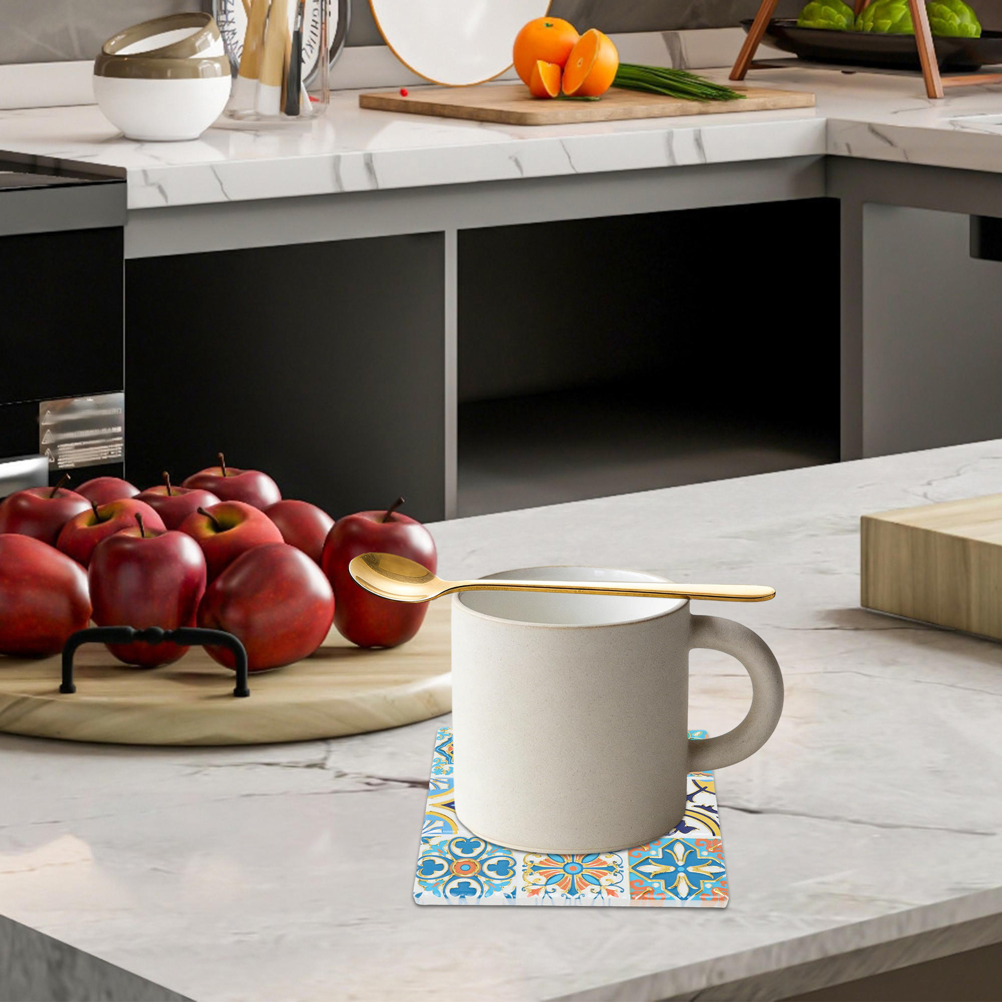 Unique Bargains Square Drink Coaster 1 Pc Ceramic Cork [Square Embossing Hot Stamping]