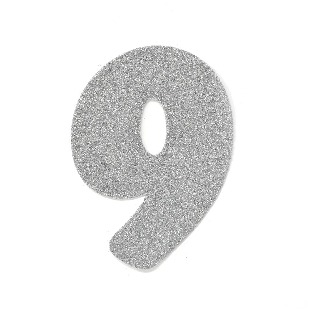 EVA Glitter Foam Number Cut Out "9", Silver, 41/2Inch, 12Count