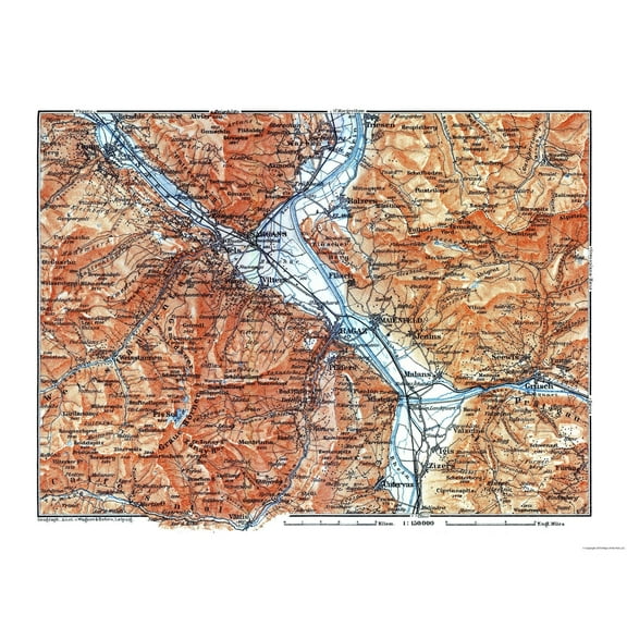 Historic Map - Switzerland Eastern - Baedeker 1921 - 30.20 x 23 - Vintage Wall Art