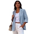 thumbnail image 7 of 2026 Summer Linen Blazer Women-3/4 Sleeve V Neck Ruched Sleeve Button down Lightweight Breathable Business Casual Work Jackets Pocket by Awwp Light Blue M, 7 of 7