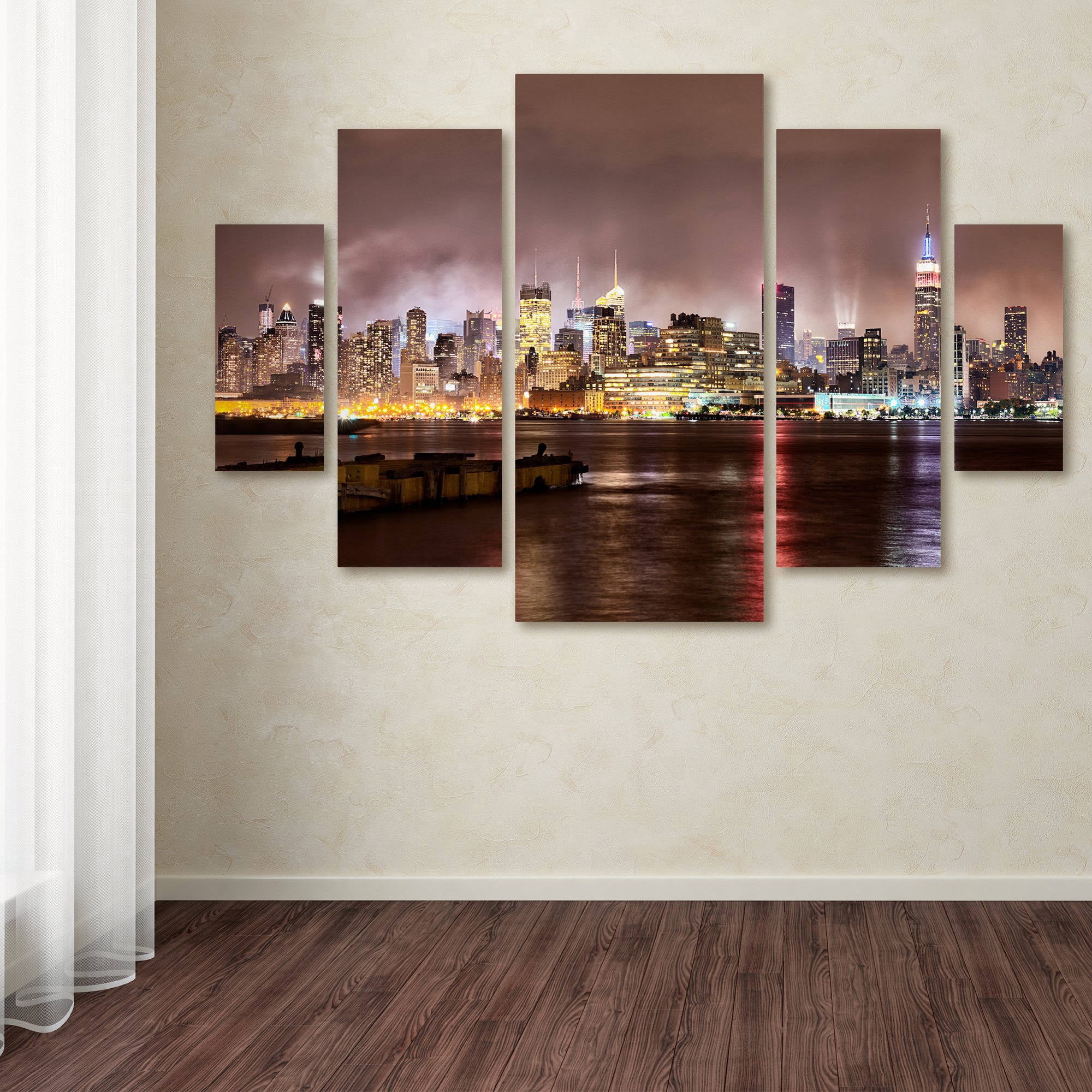 Trademark Fine Art "Midtown Manhattan Over Hudson River" Canvas Art by David Ayash 5-Panel Set