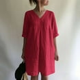 thumbnail image 2 of Vestido camisero de manga corta con cuello en V y botones para mujer: color liso, poliéster, informal/playa, tallas S-XXL, largo medio, 2 of 6