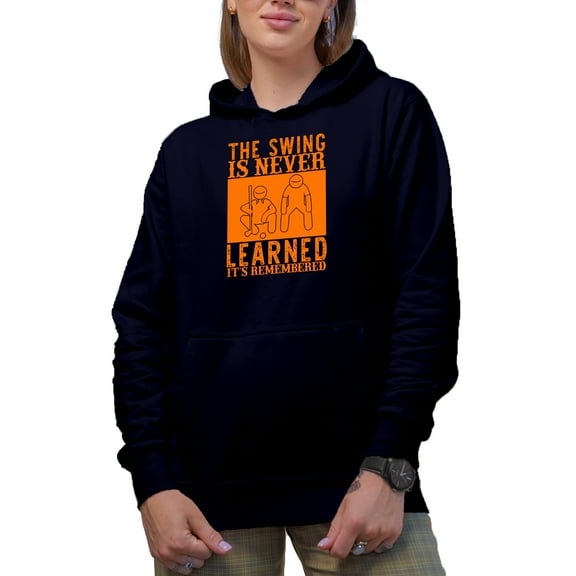 The Swing Is Never Learned. It's Remembered. Golf Player, Golfing or Golfer Themed Merch Gift, Navy Blue Hooded Sweatshirt or Hoodie, X-Large