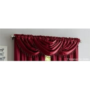 Bridget Crushed Satin Waterfall Valance With Decorative Fringe, Burgundy, 48x37 Inches (Valance Only)