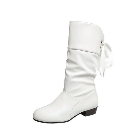 

Gomelly Boots for Women Fashion Comfort Block Mid-Calf Boot Non slip Casual Knee High Party Winter Shoes White 6.5