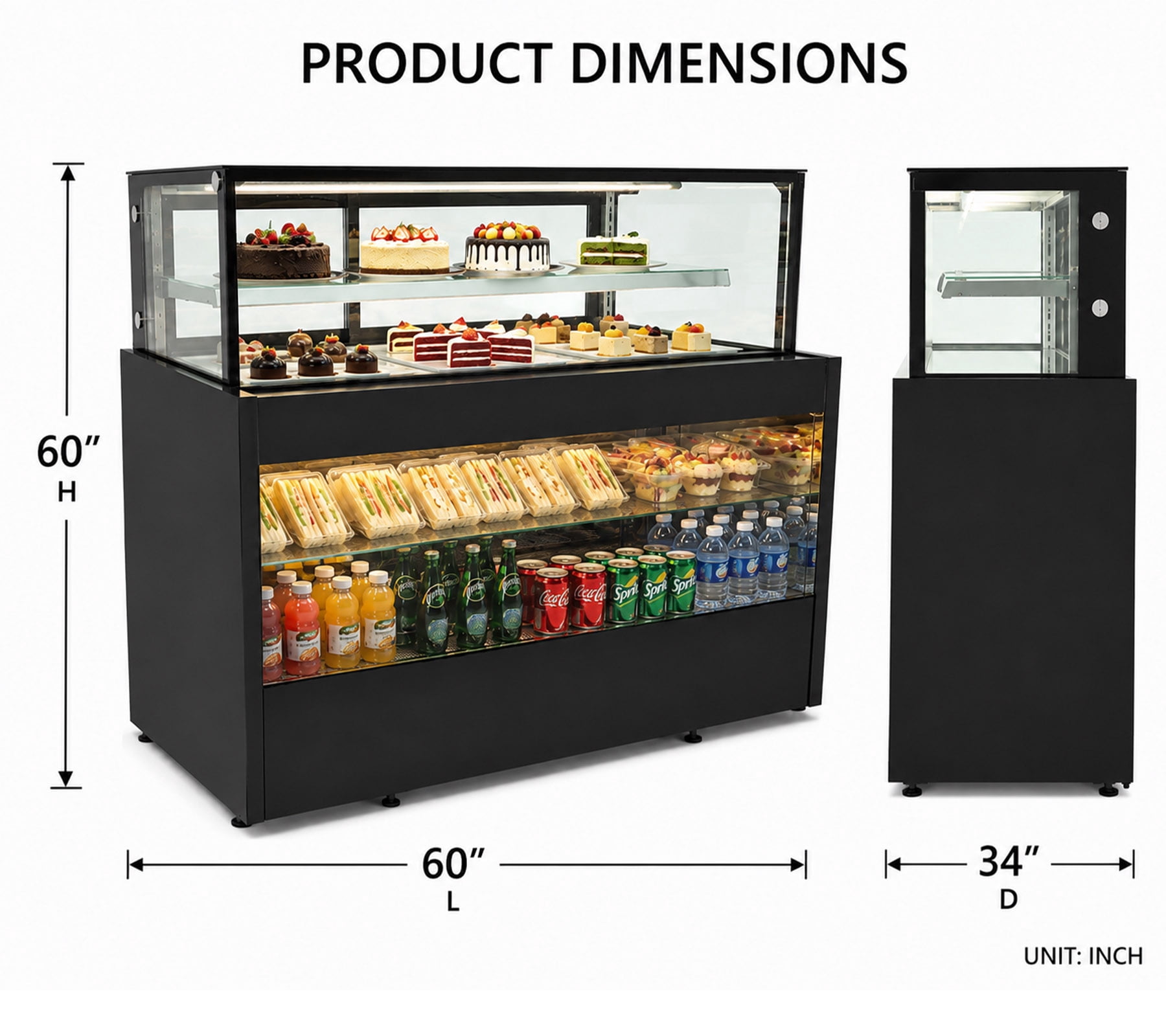 60 Inch Commercial Open Air Display Refrigerator Grab and Go Merchandiser Cooler NSF Certified Black