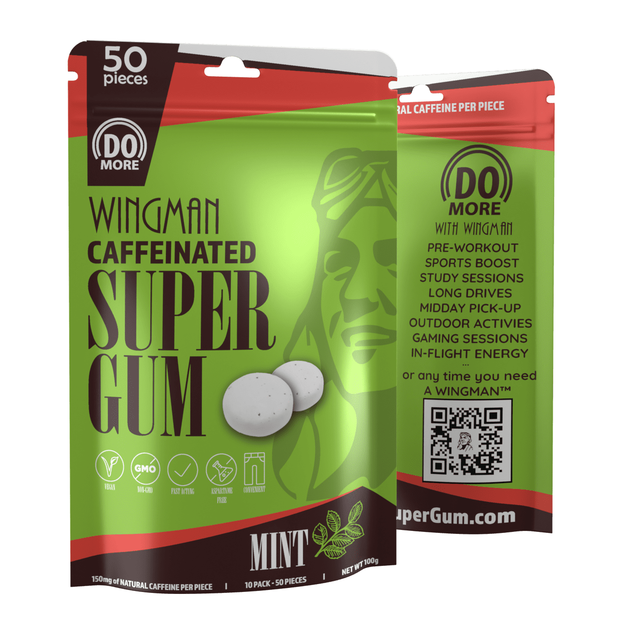 Wingman Caffeinated Super Gum - 50 Pieces of Super Energy Gum
