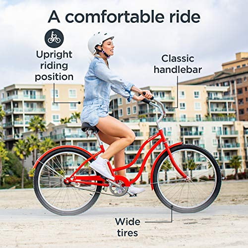Schwinn Mikko Adult Beach Cruiser Bike Featuring 17 Inch Medium Steel Step Over Frames 7 Speed Drivetrains Red Walmart