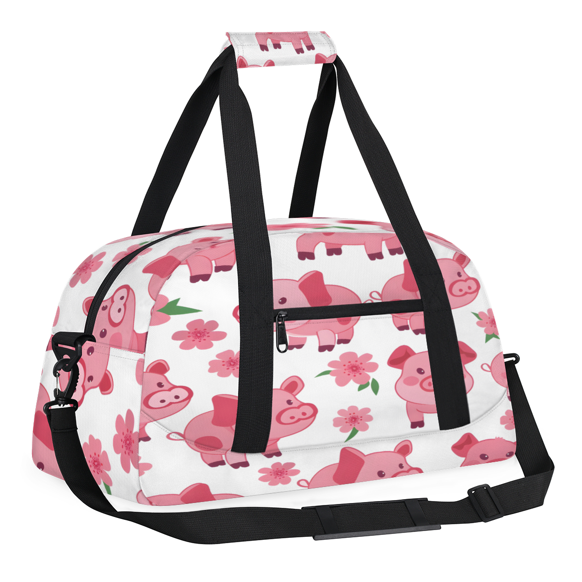 Herdesigns Pig Sports Duffle Bag for Women & Men, Pink Gym Bag Dance Bag Overnight Bag Carry On Weekender Travel Bag