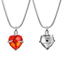 Anavia Personalized Heart Crystal Cremation Urn Necklace Jewelry For Ashes Human Pet Remains Funeral Casket Locket Engraving with Free Funnel Kit Gift Box Ship Next Day! [July - Ruby]