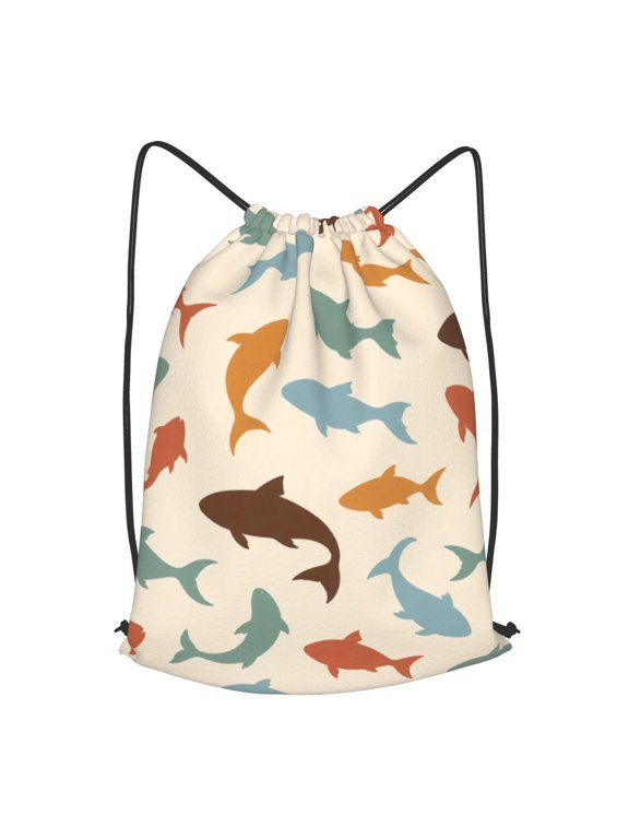 Fish Silhouette Pattern Drawstring Backpack Gym String Bag Sports Sackpack Cinch Sack, S
