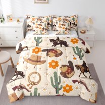 Manfei Cowgirl Cowboy 7 Pieces Bedding Comforter Set, Western Tribal Hat Boot Full Bedding Set, Farmhouse Horse Animal Reversible Fitted Sheet Flat Sheet, Breathable Home Decor