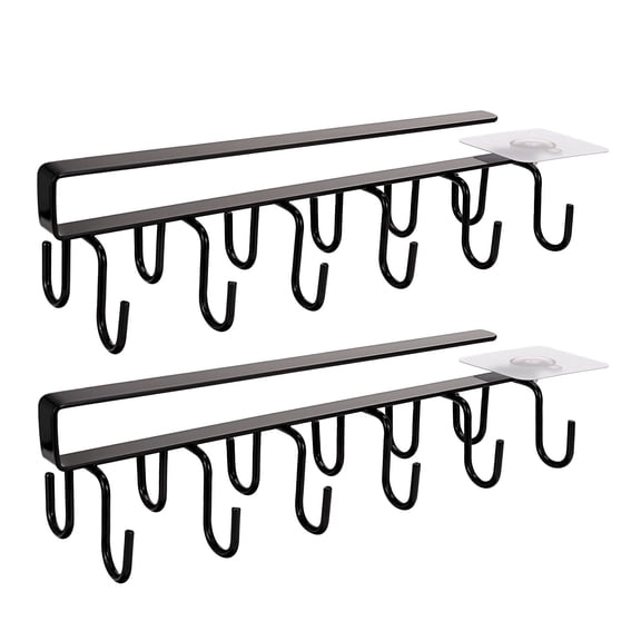 Topekada 2 Pack Coffee Mug Holder for Cabinet, 24 Hooks Under Shelf Hanger Organizer Rack, No Drill Installation, Space Saving Mug Organizer for Cups, Utensils, Pots and Pans