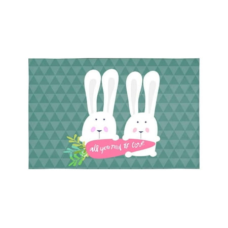 

MKHERT Cute Bunnies with Carrot and Quotes All You Need is Love Placemats Table Mats for Dining Room Kitchen Table Decoration 12x18 inch Set of 4
