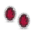 thumbnail image 2 of Gem Stone King 10K White Gold Ruby Red Mystic Topaz and White Diamond Halo Stud Earrings for Women | 1.94 Cttw | Gemstone November Birthstone | Oval 7X5MM, 2 of 5