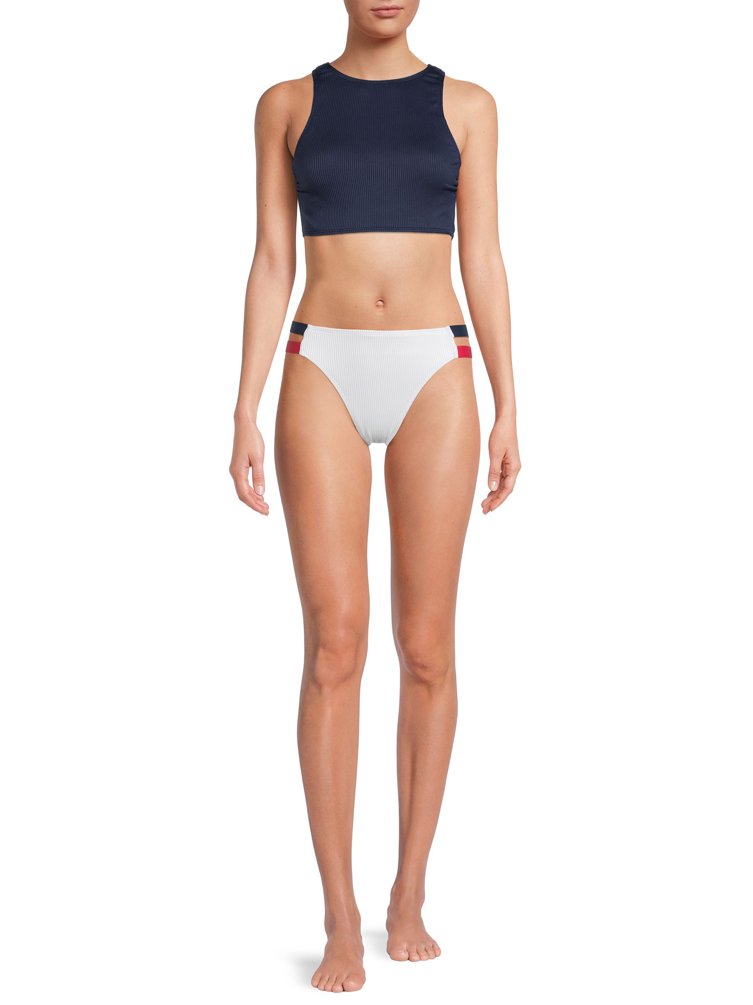 Social Angel Women's Ribbed Crop Bikini Swimsuit Top