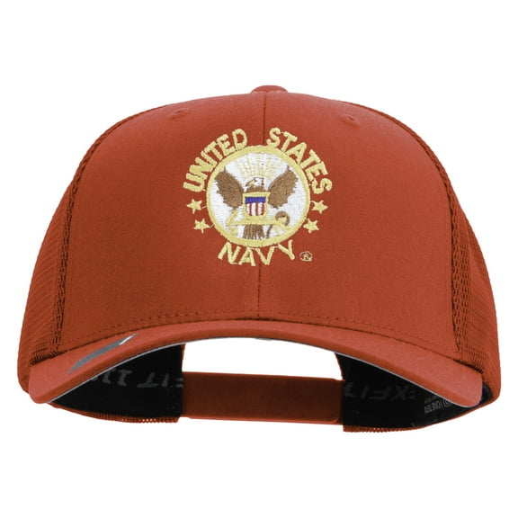 US Navy Circle Emblem Embroidered Flexfit Mesh Trucker Cap - Red OSFM