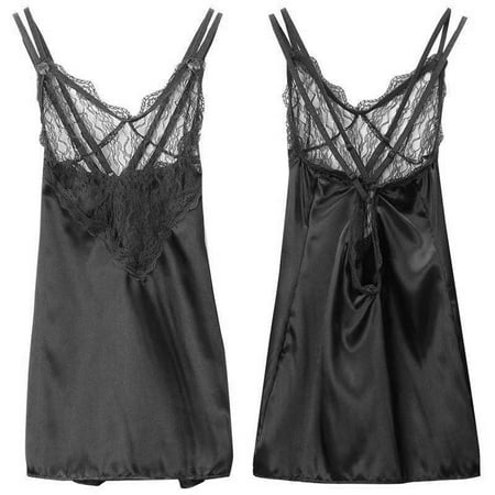 

Women Babydoll Nightgown Chemises Lace Modal Sleepwear V-Neck Full Slip Sleep Dress