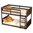 thumbnail image 6 of Leumius Twin over Twin Floor Bunk Bed with Panelled Headboard and Footboard, Solid Rubber Wood Foundation with Safety Guardrails and Ladder for Boys Girls Antique Oak, 6 of 9