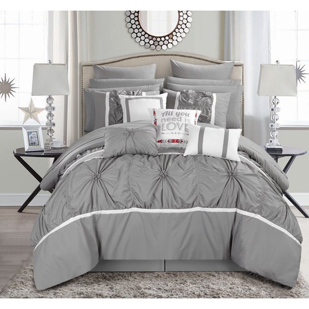 Chic Home Legaspi 16Piece Ruched Comforter Set, King, Gray Walmart