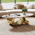 thumbnail image 5 of Tabaray Modern Oval Coffee Table Luxury Sintered Stone Top Coffee Table with Sculptural Geometric S-Shape Stainless Steel Base,Mid-Century Marble Grain Center Table for Living Room,Gold, 5 of 7