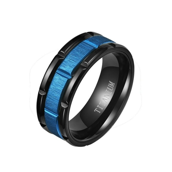Black and Blue Matte 8mm Titanium Steel Mens Ring Men Wedding Band Man Ring