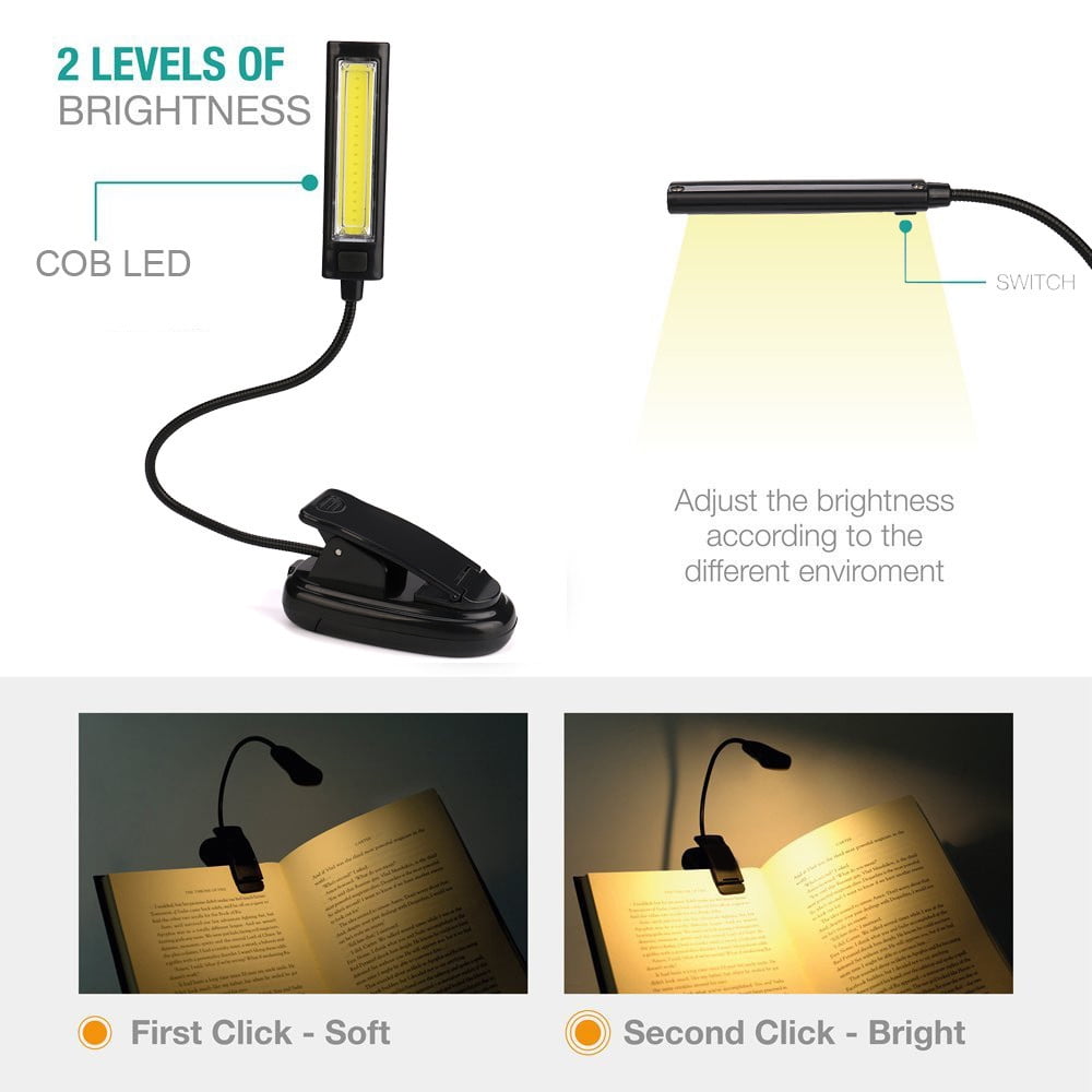 Flexible USB Clip-On COB LED Light Reading Study Desk Table Lamp Rechargeable BK 
