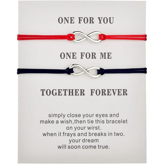 2pcs Infinity Matching Bracelets Handmade Eternal Love Black Braided Adjustable Rope Bracelets for Men Women FF Friendship Couples Family Lovers Birthday Valentines Day Jewelry Gifts