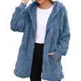 thumbnail image 6 of yuCgh Women's Warm Casual Fashion Thick Checkered Plush Mid-Length Hooded Cardigan Coat with Elegant Button and Zipper for Comfortable Style,Blue L, 6 of 6
