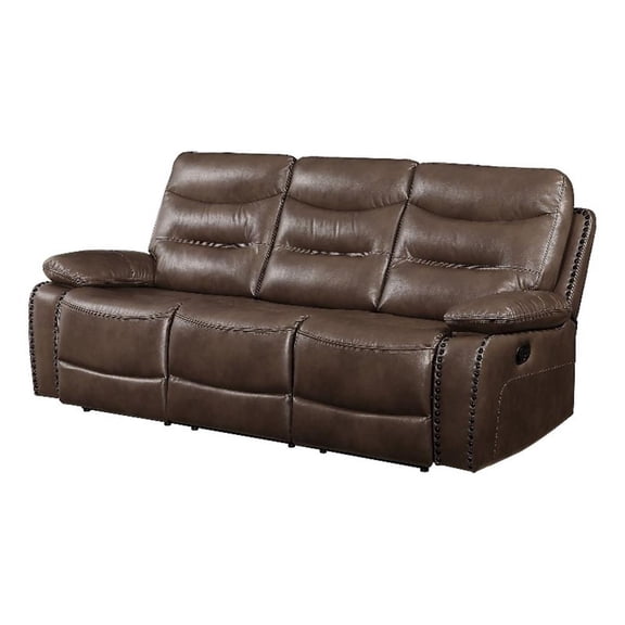 Benjara Motion Sofa with Leatherette Upholstery and Tufted Seat- Brown