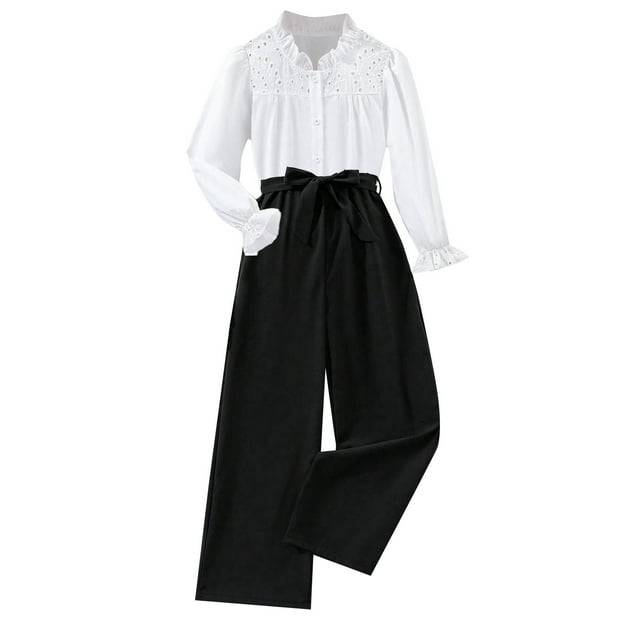 Sunnyoo Haut à Manches Longues pour Filles Pantalon Droit Ensemble 2 Pcs
