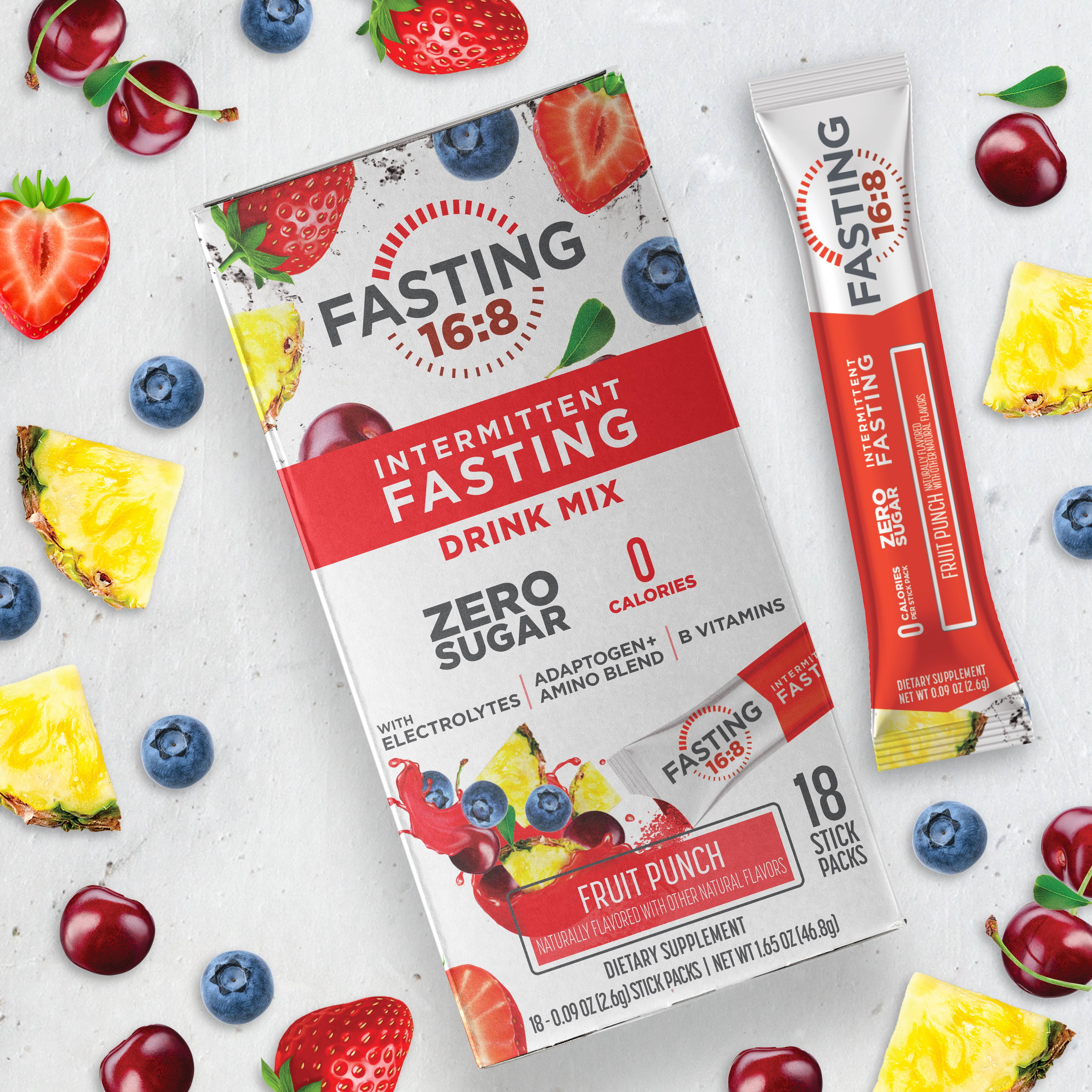 Fasting 16:8 Intermittent Fasting Drink Mix, 0 Sugar, 0 Calories, Fruit Punch, 18 Stick Packs