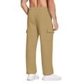 thumbnail image 3 of Big and Tall Sweatpants for Men - Men's Heavyweight Fleece Cargo Sweatpants Baggy Wide Leg Drawstring Waist with Multi Pockets Open Bottom for Hiking​ Light Brown 3XL, 3 of 5