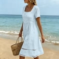 thumbnail image 7 of Josdec Women's Square Neck Short Sleeve Babydoll Midi Dresses Eyelet Hollow Hem Solid Color 100% Cotton Casual Dress for Daily Wear in Spring Summer S-3XL, 7 of 7