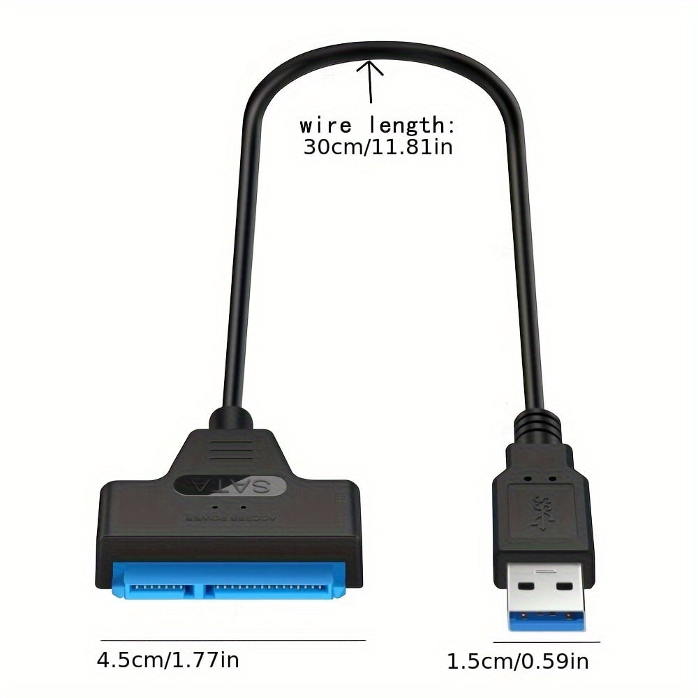USB 3.0 to SATA III Adapter Cable for 2.5" SSD HDD, 6Gbps Fast Data Transfer, Supports up to 2TB, Plug and Play, Black with Blue Stripe