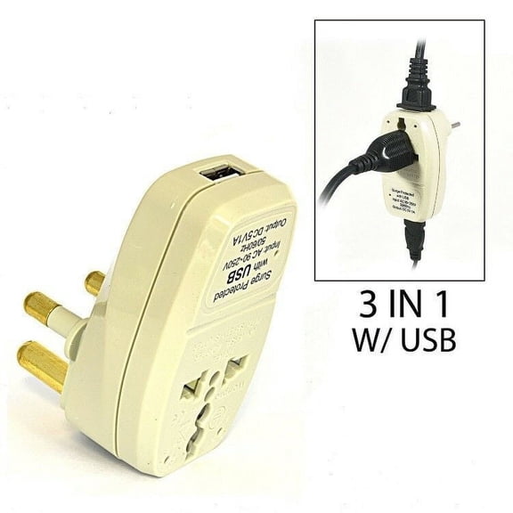 OREI South Africa M Travel Plug Grounded 3in1 - Surge Protection(WPU-M-GN)