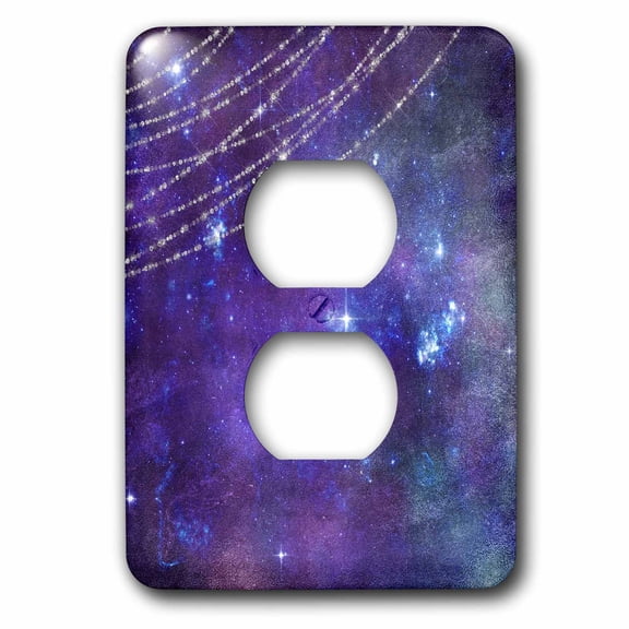 3dRose, Pretty Blue Watercolor Galaxy Night With Printed String Lights, 2 plug outlet cover