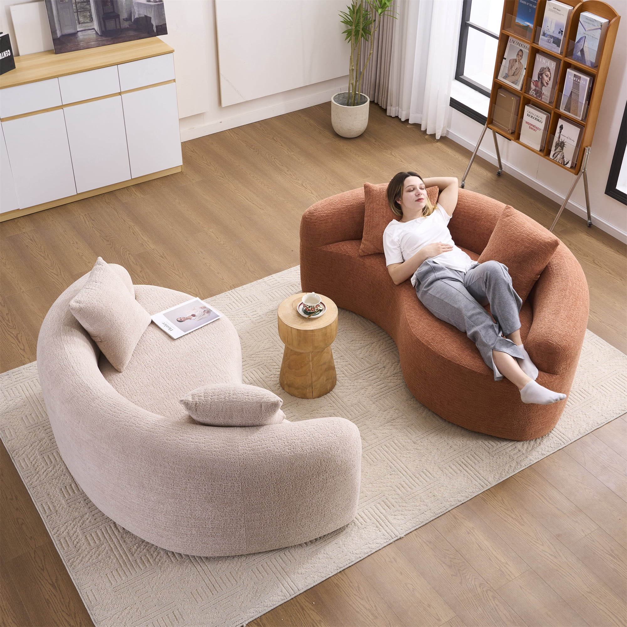 Aukfa 67" Small Sofa S-Curved Loveseat Couch Modular Sofa No Assembly, 2 Pillows, Chenille, Apricot