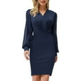 thumbnail image 2 of Vestidos Para Mujer Otoño Primavera Y Otoño Vestido de Manga Larga Con Cuello en V Apretado Plisado Negocios Elegante Costura Lápiz Falda Odeerbi  ODB147986, 2 of 8