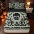 thumbnail image 2 of Feelyou Boho Damask Floral Zipper Twin Comforter Sets with Fitted Sheet and 2 Pillowcases, Mandala Skull Zipper Bedding Set, Sage Green Black, Black Reversible, 4-Piece, 2 of 7