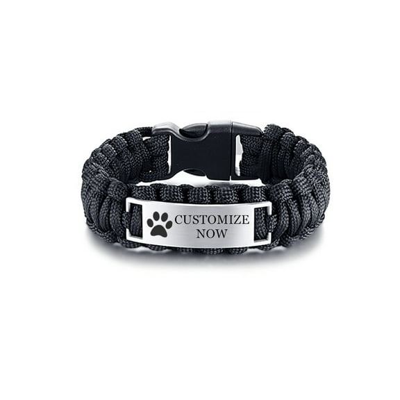 Dad Pet Lover Jewelry Gifts for Men Personalized Survival Paracord Cuff Bracelet Bangle Cat Dog Daddy Funny Gift for Dog Dad Fathers Day Gift, Black, 9 inches