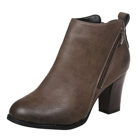 Fauean Womens Ankle Boots with Side Zipper Elegant Womens Fall Shoes Versatile Booties Grey Size 43
