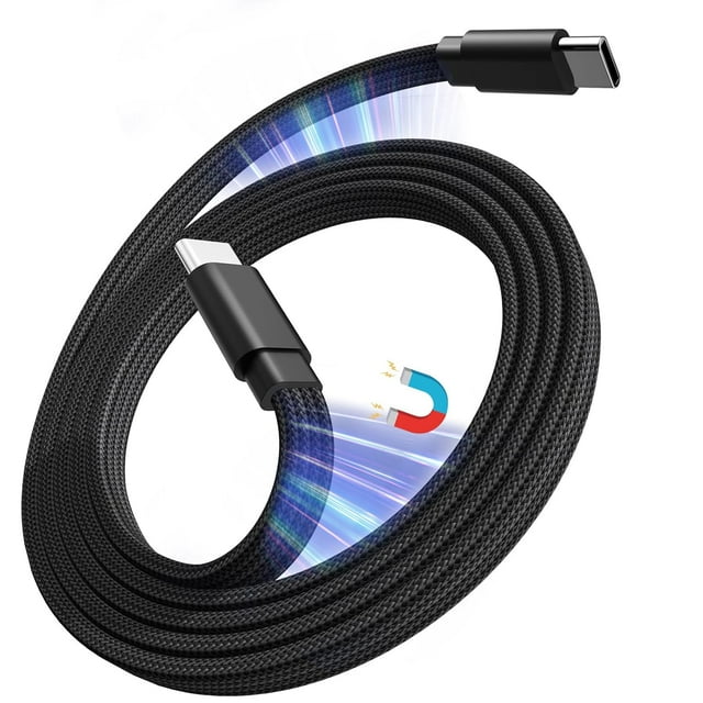 SIABC-Magnetic USB C to USB C Cable 3.3ft, 60W Fast Charging Coiled Type C Cable, Organized Anti-Tangle Flat Braided Data Sync Charger Cord, Compatible with iPhone 15/16, Galaxy S24/S23, Switch