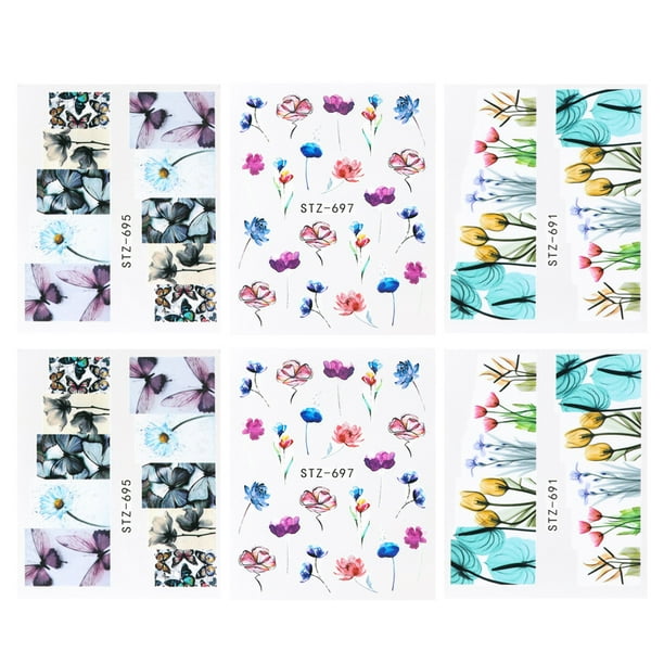 6 uds., transferencia de agua para uñas, pasta para uñas, flores y plantas, pegatinas artísticas, suministros de decoración de uñas