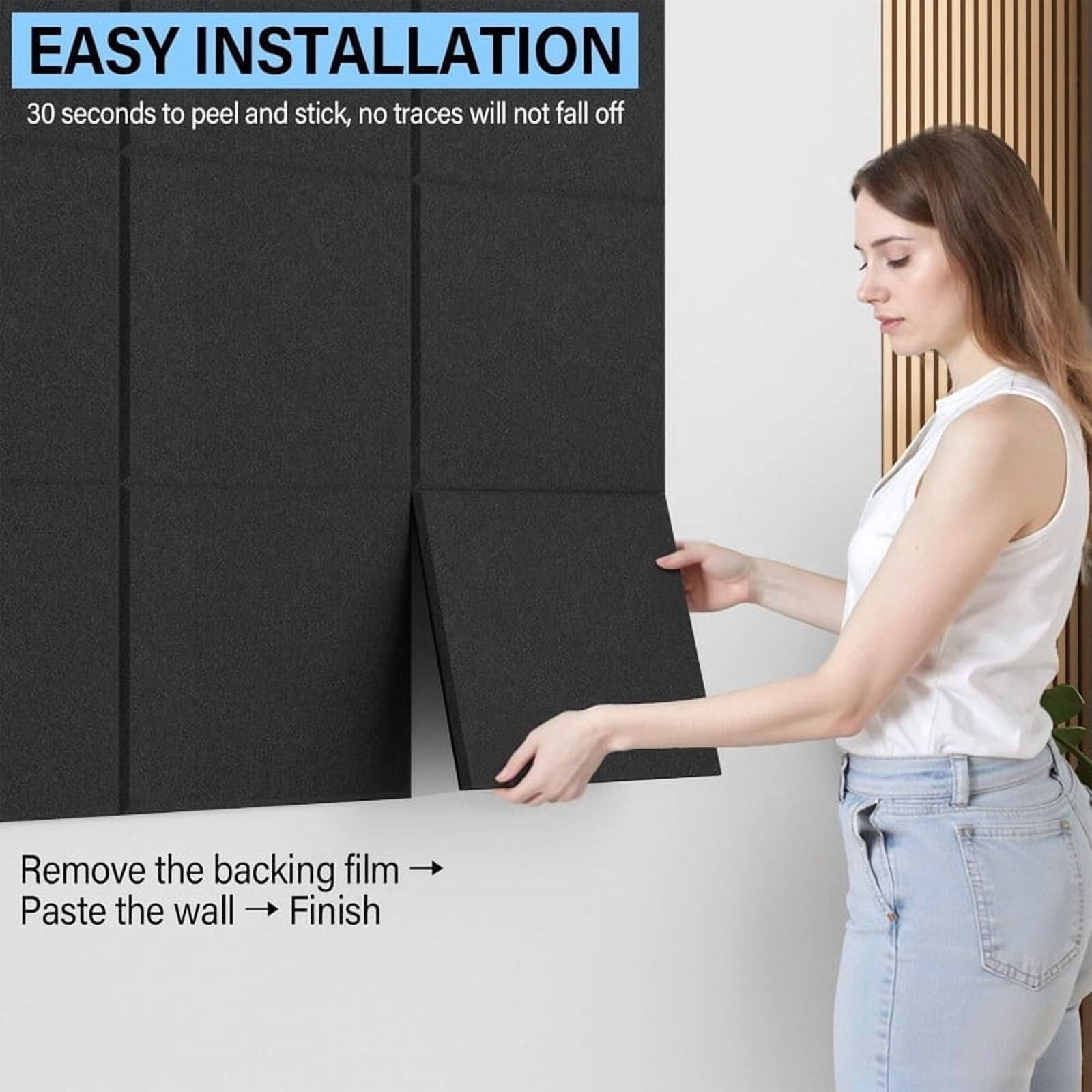 Easy4Home Large Cork Board for Wall 36"x24" Self Adhesive Bulletin Pin Board, 6 Pack Felt Wall Tiles, Black