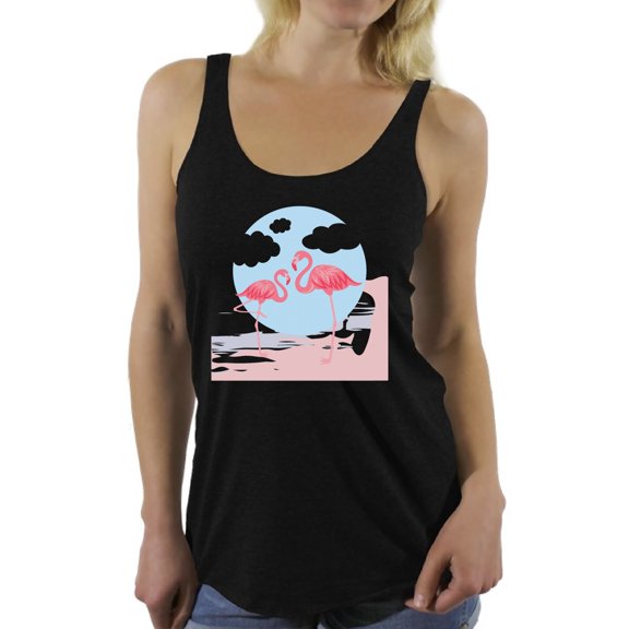 Awkward Styles Two Flamingos Racerback Tank Top T-Shirt for Her Flamingo Racerback Shirts Summer Clothes for Women Flamingo Tshirt for Ladies Summer Gifts Flamingo Shirts Beach Collection Cute Shirt