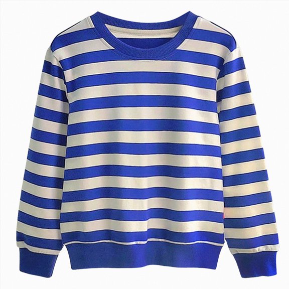 YDFCWXW Boys Girls Striped Crewneck Sweatshirt, Winter Long Sleeve Pullover Warm Top for Toddler Kids (Blue, 6-7 Years)