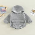 thumbnail image 2 of Baby Fall Winter Hooded Romper  Casual Long Sleeve Solid Color Front Pocket Bodysuit, 2 of 8