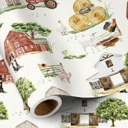 RUSPEPA Farmhouse Wrapping PresNok Paper Roll, Mini Roll, Rustic and Farm Animal Design with Tractor, Horse, Cow, Pig Sheep Gift Wrap Paper for Birthday, Rural-Themed Party, 17 Inches x 16.4 Feet