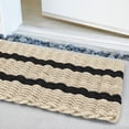 thumbnail image 2 of Wicked Good Doormats, Outdoor Door Mats, Marine-Grade Rope Front Door Mats Handwoven in Maine, Nautical Rope Doormat, Lobster Rope Doormat, Dark Tan with 2 Black Stripes, 24" x 36", 2 of 4